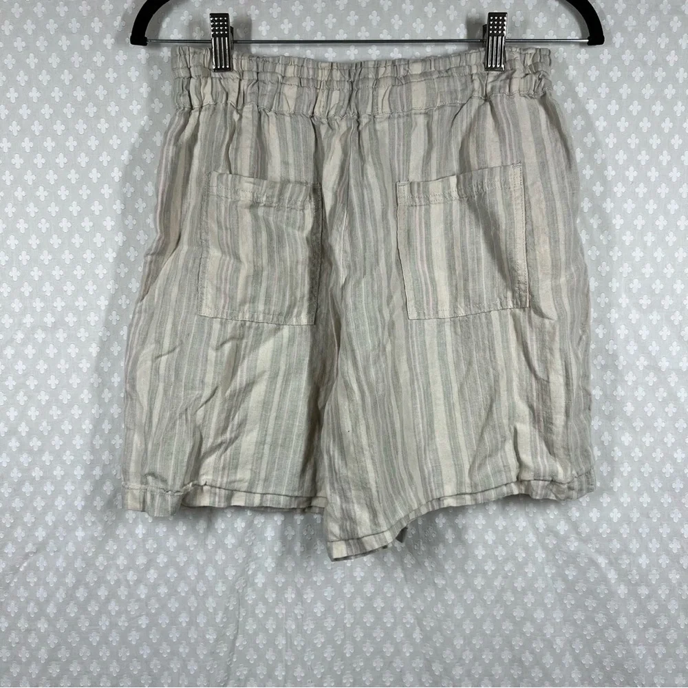 Anthropologie Women Shorts Sz XS Cream Grey Striped Linen Pull On High‎ Rise